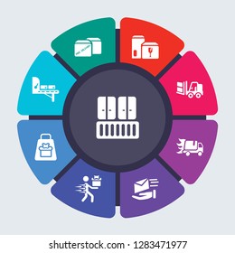 delivery and logistics vector template for infographics. Business concept with 9 options, steps, parts, segments. Banner infographic cycling diagram, round chart, Freight, Free icons