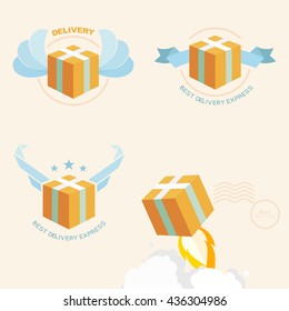 Delivery Logo, Banner Template. Box logo template, flat icons vector set
