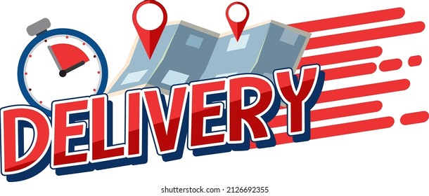 Delivery logo with clock and pinned map illustration