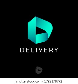 Delivery logo. D origami monogram. D letter like bent silk ribbon. Logo can be used for delivery, logistic company, business, web, network.