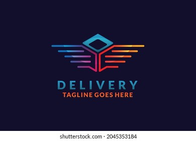 delivery logo design , colorful box with wings Flat Vector Business Logo Design Template Element.