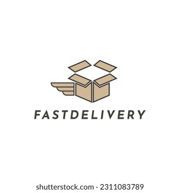Delivery Logo Design Concept With Box Symbol and Wings