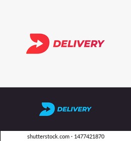Delivery logo design. Letter D with arrow on black and white background
