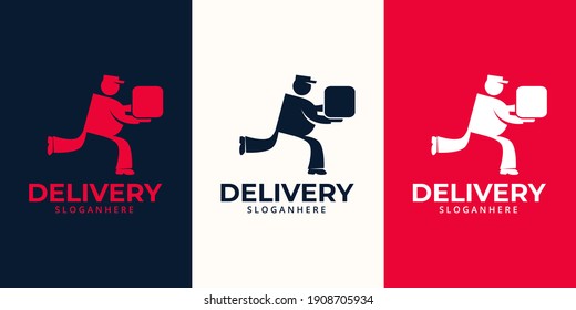 Delivery  Logo designs Template. Illustration vector graphic of  delivery man courier holding  box  logo design concept. Perfect for business logotype,Delivery service, Delivery express logo design.  
