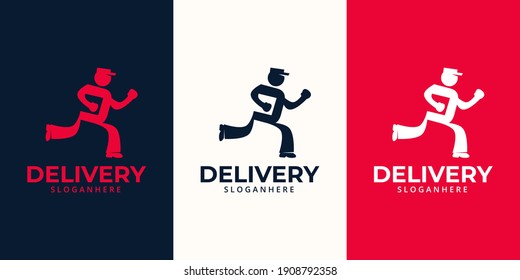 Delivery  Logo designs Template. Illustration vector graphic of  delivery man courier holding  box  logo design concept. Perfect for business logotype,Delivery service, Delivery express logo design.  