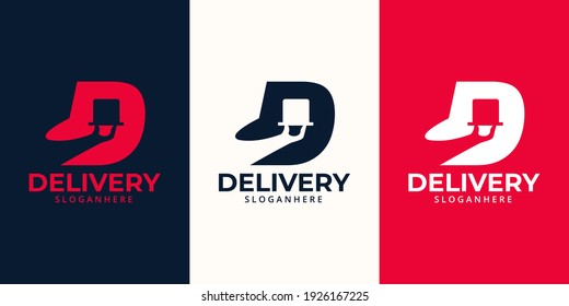 Delivery Logo designs Template. Illustration vector graphic of letter D with hand hold box logo design concept. Perfect for Delivery service, Delivery express logo design.