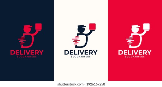Vorlage für Entwürfe von Logos zur Lieferung. Illustration Vektorgrafik des Buchstabens D mit dem Logo-Design des Zustellmanns-Briefkästen-Logos. Perfekt für den Zustellservice, Logo-Design für Zustellung.