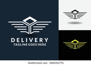 delivery logo icon symbol , box with wings Flat Vector Business Logo Design Template Element.