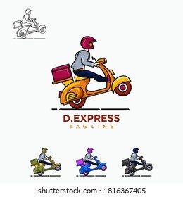 Delivery logo with  man riding a scooter illustration design vector