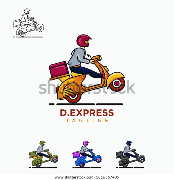 Delivery logo with  man riding a scooter\
illustration design\
vector