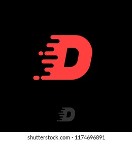Delivery Logo. Red Letter D, Isolated On A Black Background. Letter D And Velocity. Delivery Icon.