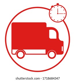Delivery logo with a red truck and  timer