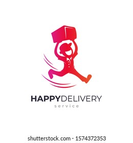 Delivery logo template. Courier vector illustration. Flat logistic cartoon logo design. People bring packages logo for shipping service companies