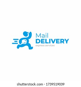 Delivery Logo Template, Deliveryman Holding Package Icon. Postman Holding Mail Vector Logo.