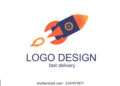 Delivery logo template design with a rocket. Logotype for visit card/ documents for delivery company. Vector illustration. EPS 10