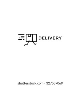 Delivery Logo Template. Simple outline box man logo