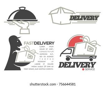 Delivery logo templates set for post mail, food or onlne shop express delivery service.