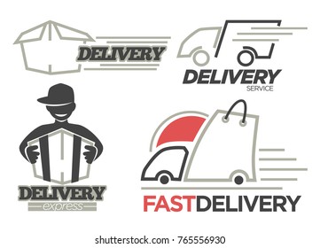 Delivery logo templates set for post mail, food or onlne shop express delivery service.