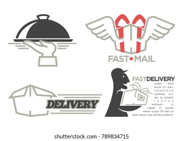 Delivery logo templates set for post mail, food or onlne shop express delivery service.