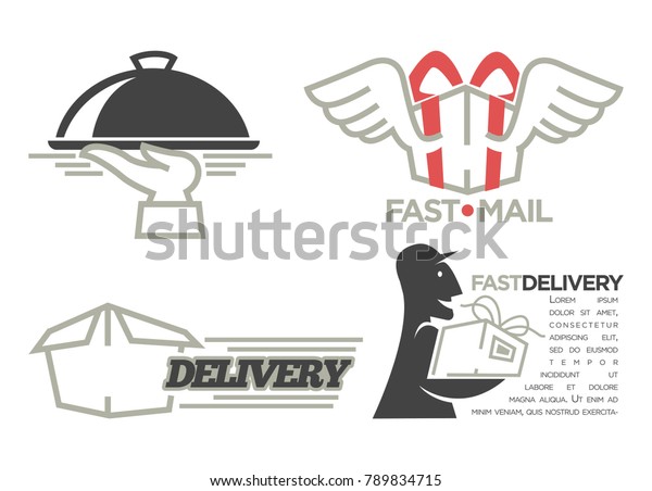 Delivery logo templates set for post
mail, food or onlne shop express delivery
service.