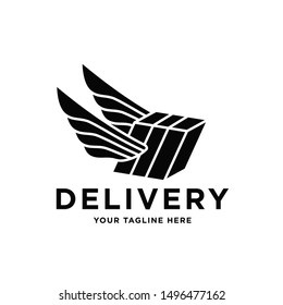 Delivery logo. Transport Logistic or Delivery Logo Template. Box and Wings. Express moving icon for courier delivery or transportation and shipping service. Delivery service logotype.