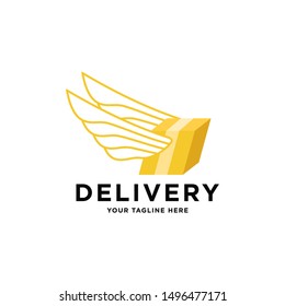 Delivery logo. Transport Logistic or Delivery Logo Template. Box and Wings. Express moving icon for courier delivery or transportation and shipping service. Delivery service logotype.