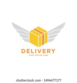 Delivery logo. Transport Logistic or Delivery Logo Template. Box and Wings. Express moving icon for courier delivery or transportation and shipping service. Delivery service logotype.