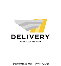Delivery logo. Transport Logistic or Delivery Logo Template. Box and Wings. Express moving icon for courier delivery or transportation and shipping service. Delivery service logotype.