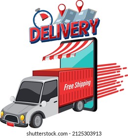 Delivery logotype banner with delivery truck illustration