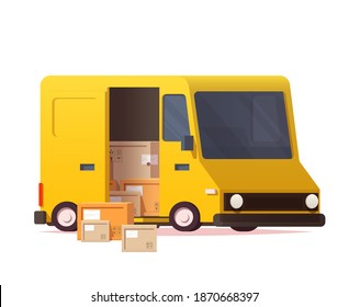 Delivery lorry with parcel. Fast delivery service concept. Vector illustration isolated on white