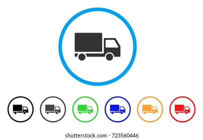 Delivery Lorry rounded icon. Style is a flat delivery lorry grey symbol inside light blue circle with black, gray, green, blue, red, orange variants. Vector designed for web and software interfaces.