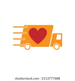 Delivery love truck icon. Vector illustration.