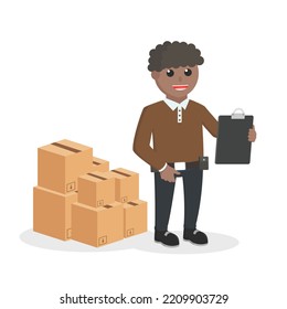 caracter de diseño de cajas de verificación africanas man man de reparto sobre fondo blanco