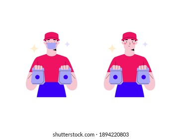 Delivery Man Arrived with Two Packages of Foods
