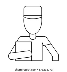 delivery man avatar with cap box and clipboard thin line