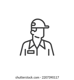 Delivery man avatar line icon. linear style sign for mobile concept and web design. Courier man with cap outline vector icon. Symbol, logo illustration. Vector graphics