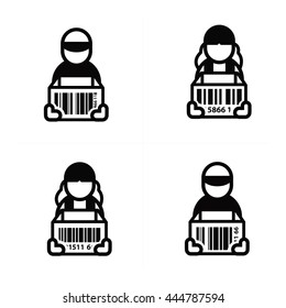 Delivery man and Barcode on Box Icon