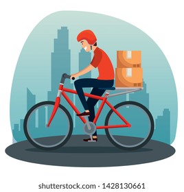 delivery man in the bicycle with boxes packages