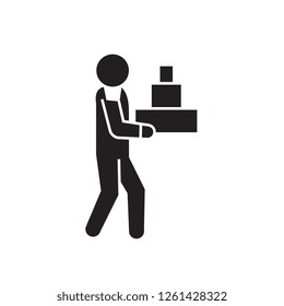 Delivery man black vector concept icon. Delivery man flat illustration, sign