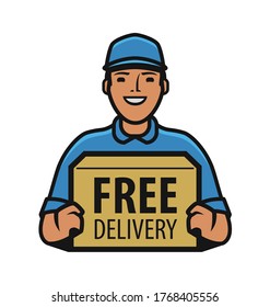 Delivery man with box in his hands. Courier service vector illustration