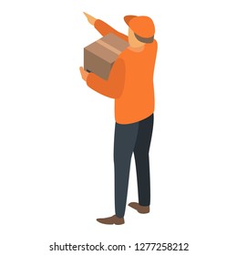 Delivery man box icon. Isometric of delivery man box vector icon for web design isolated on white background