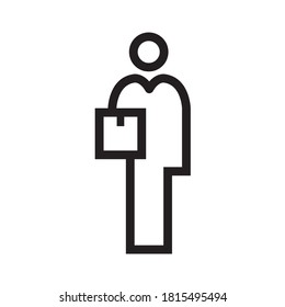 Delivery man with box, icon, vector.