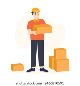 Delivery man with box, illustration template