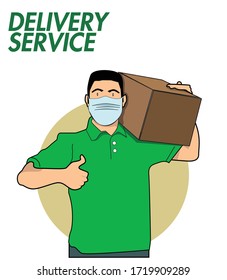 Delivery man with box.Delivery Services. Flat design modern vector illustration concept.