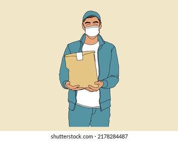 Delivery man with box.Delivery Services. Flat design modern vector illustration concept.