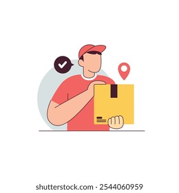 Delivery man and boxes. Courier or delivery service. Men characters with parcels packages boxes vector Illustrations