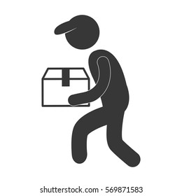delivery man with cap box figure pictogram vector illustration eps 10