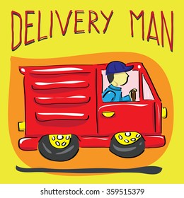 Delivery Man Car Vector