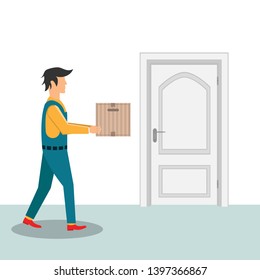 Delivery man with cardboard box vector design illustration