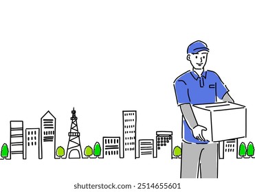 delivery man with cardboard package.